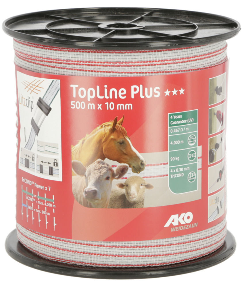 TopLine Plus Weidezaunband weiß/rot, 500m, 10mm