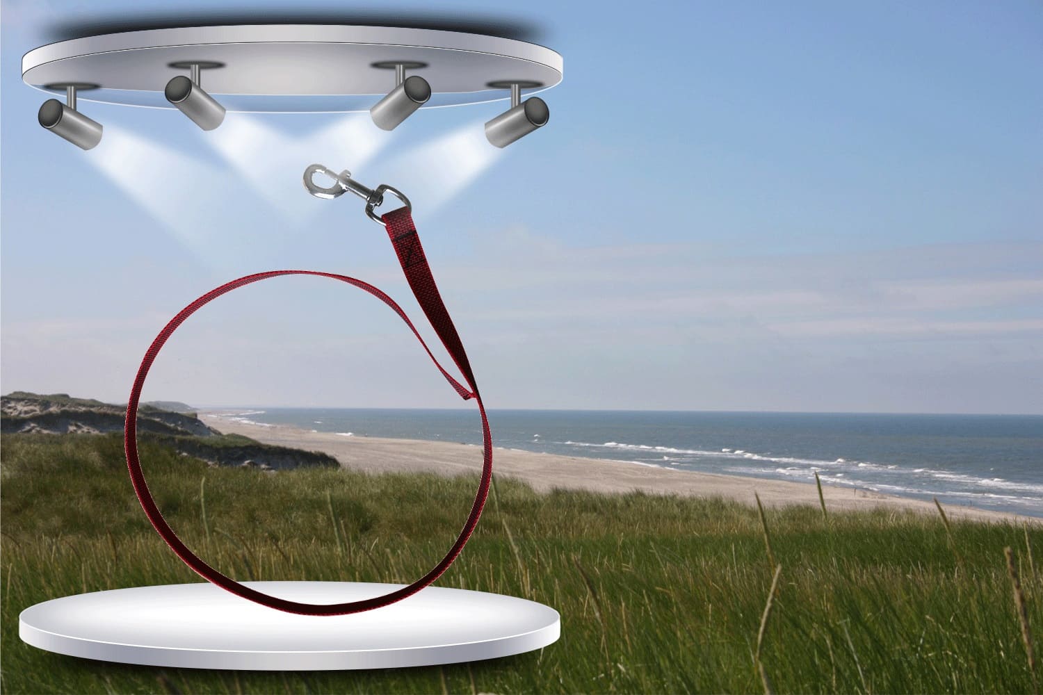 Gummierte Leine, 20mm breit, rot mit Schlaufe