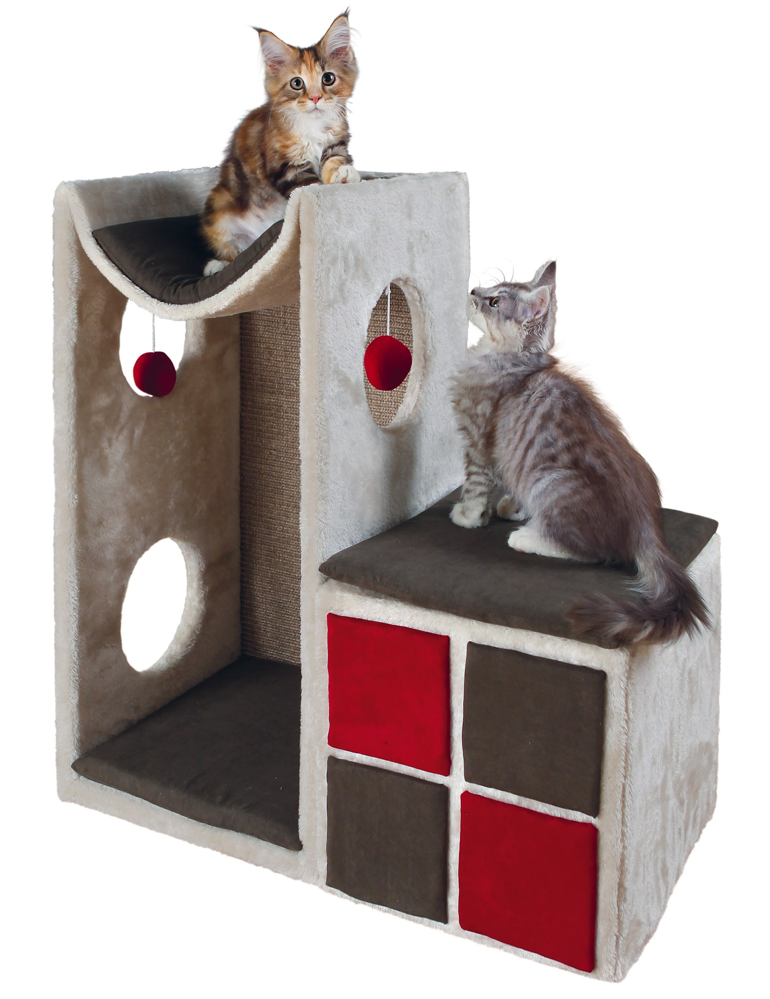 Cat Tower Nevio, 70 cm, lichtgrau/grau/rot