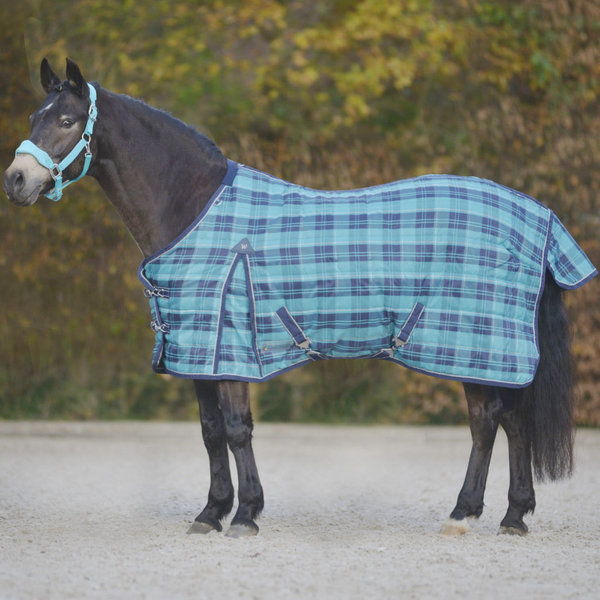 Outdoordecke Comfort, 300 g, türkis/nachtblau kariert, 155 cm